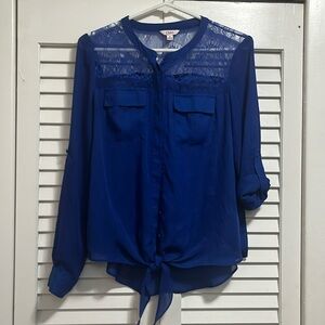 Candies Royal Blue Lace shoulder button down size M